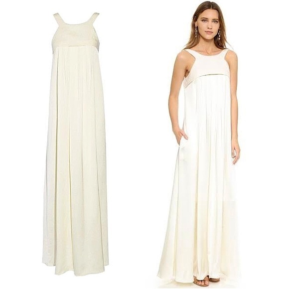 NWT L’AGENCE Satin & Linen Sleeveless Pleated Empire Waist Open Back Maxi Gown S - Picture 2 of 7